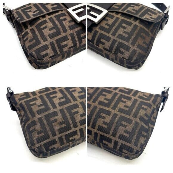 Authentic FENDI Zucca Mamma Baguette Canvas Leather Shoulder Bag Brown Tan - Picture 12 of 15